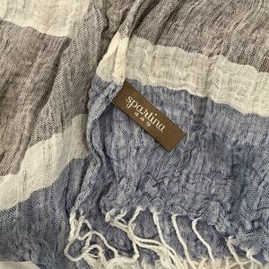 Spartina 449 Striped Fringe Scarf Blue Gray Lightweight Shawl